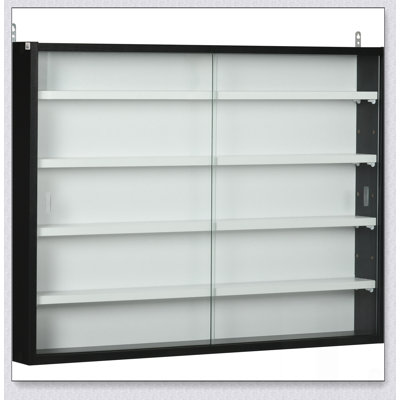 Vitrine murale en verre à 5 niveaux avec tablettes réglables et 2 portes, parfaite pour mettre en valeur des objets de collection et décoratifs.