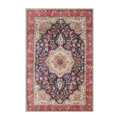 Tapis rouge/noir/beige traditionnel Nermal
