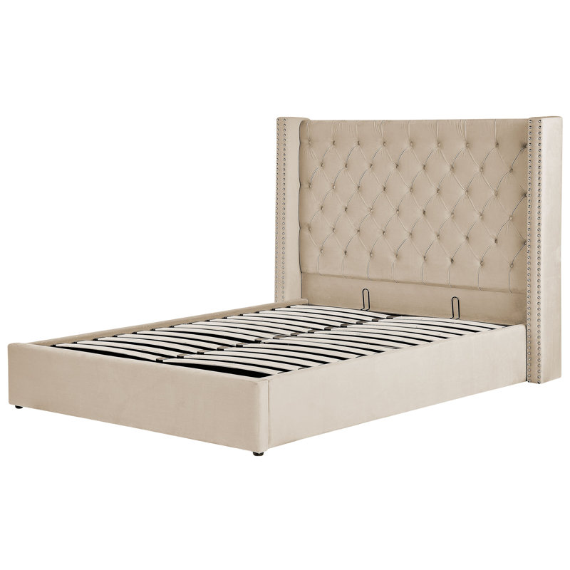 Shala Upholstered Ottoman Storage Bed, Beige, Double (4'6)