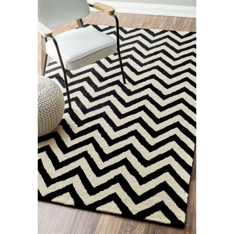 Tapis noir à motif de chevrons Migdalia, Rectangle 8'3" x 11'