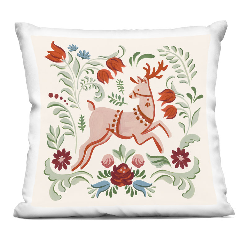 Coussin décoratif imprimé floral rose et vert renne par Victoria Barnes