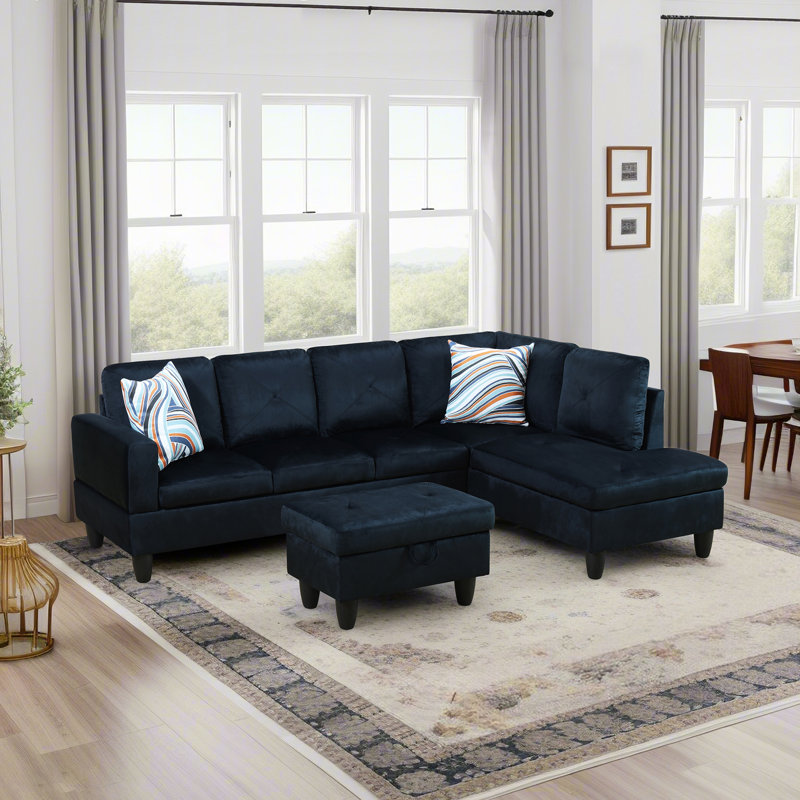 Canapé modulaire rembourré 3 pièces Phifer, Bleu marine, Noir
