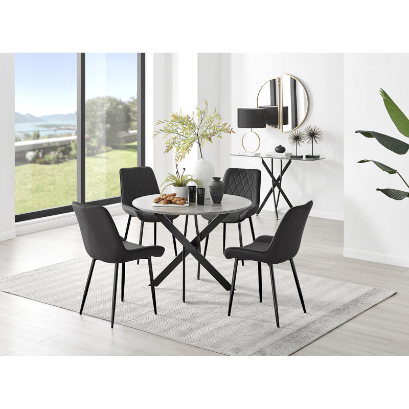 4 - Person Dining Set, 75 x 100 x 100cm, Black, Black