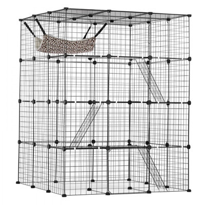 Large 4-tier Cat Cage 41 x 41 x 55" Metal Wire Cat Enclosure with Hammock