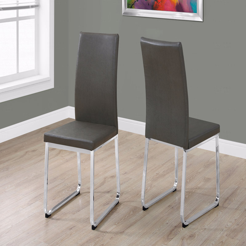 Chaise d'appoint de salle à manger - ensemble de 2, d'appoint, rembourrée, de cuisine, de salle à manger, d'apparence en cuir gris, de métal chromé, de style contemporain et moderne