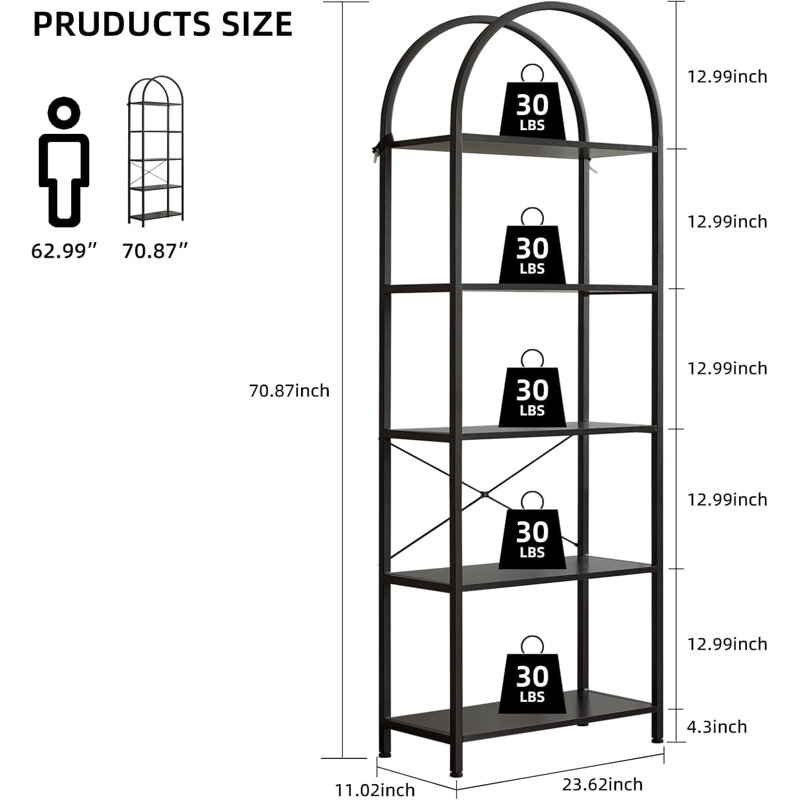 180 cm H x 60 cm W Book Display Bookcase, Black