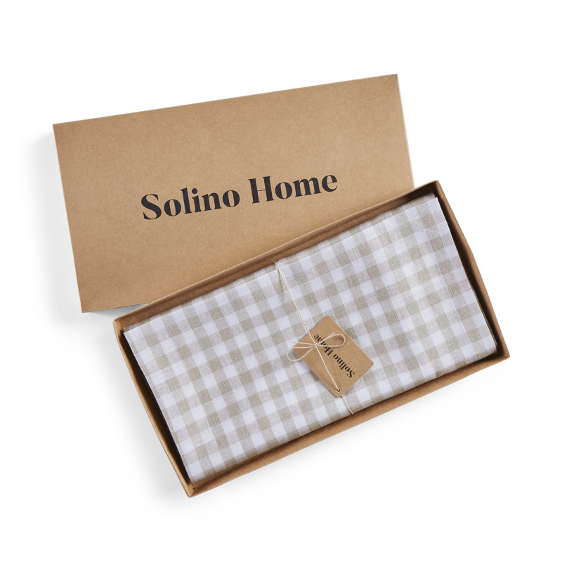 Gingham Check - 100% Pure Linen Table Throw, Natural, Checkered