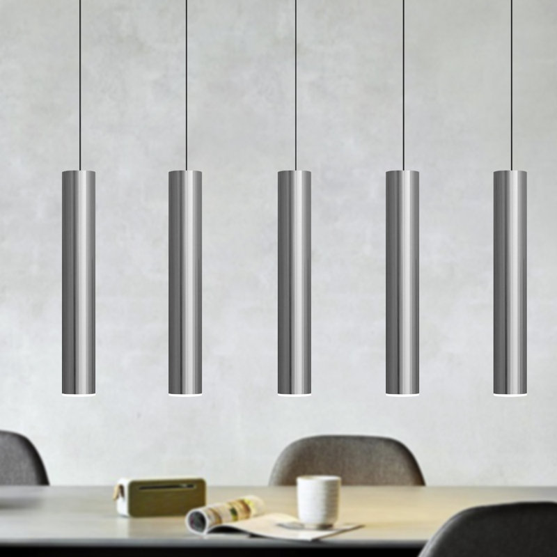 Luminaire suspendu linéaire à 5 lumières pour îlot de cuisine Chambery, Nickel
