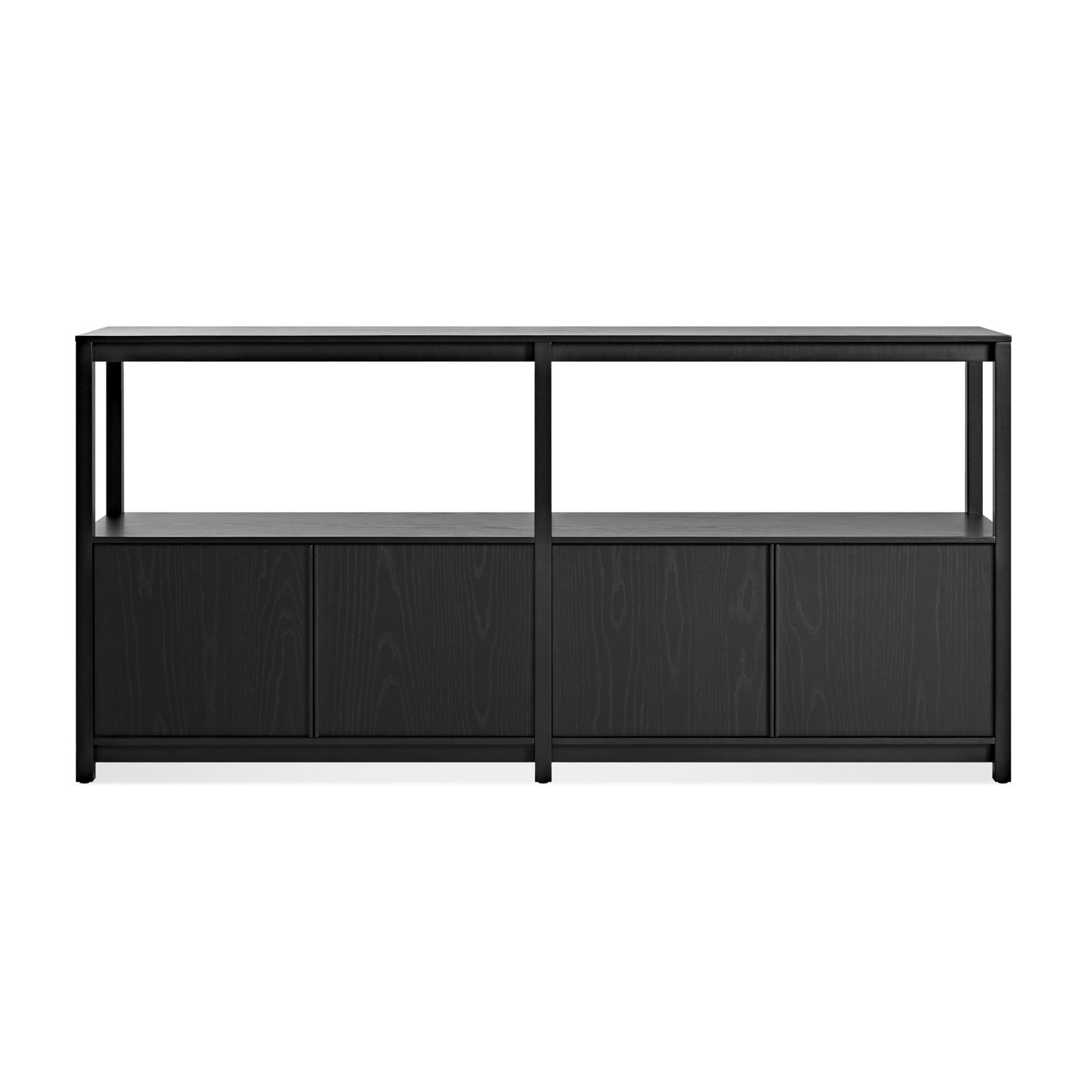 Open Plan Oak Bookcase, Black on Oak, (2 Sheves) 33" H x 68" W x 13" D