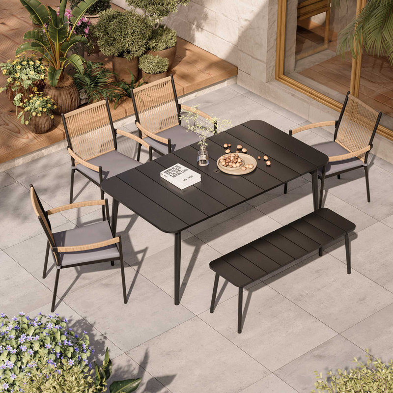 Ensemble repas extérieur pour 6 personnes avec table rectangulaire 65 po et banc