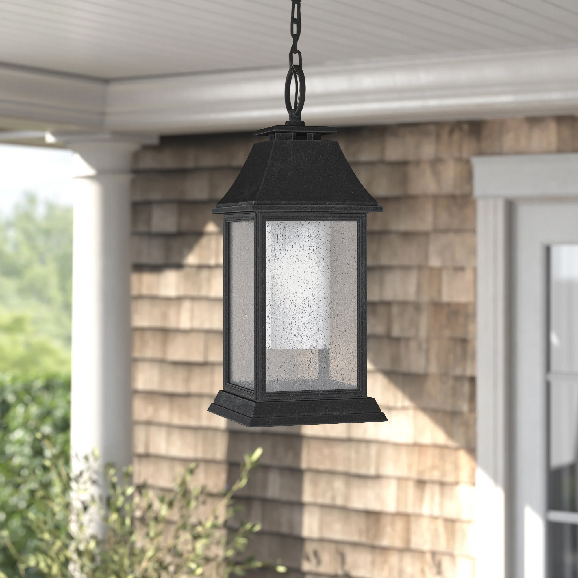 Nisbet Seeded Outdoor Stonestrong Hanging Lantern, Dark Weathered Zinc