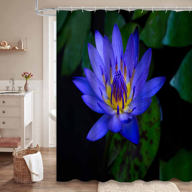 Rideau de douche bleu à motif de feuilles vertes et bleu sarcelle avec 12 crochets, L 72 po x l 78 po
