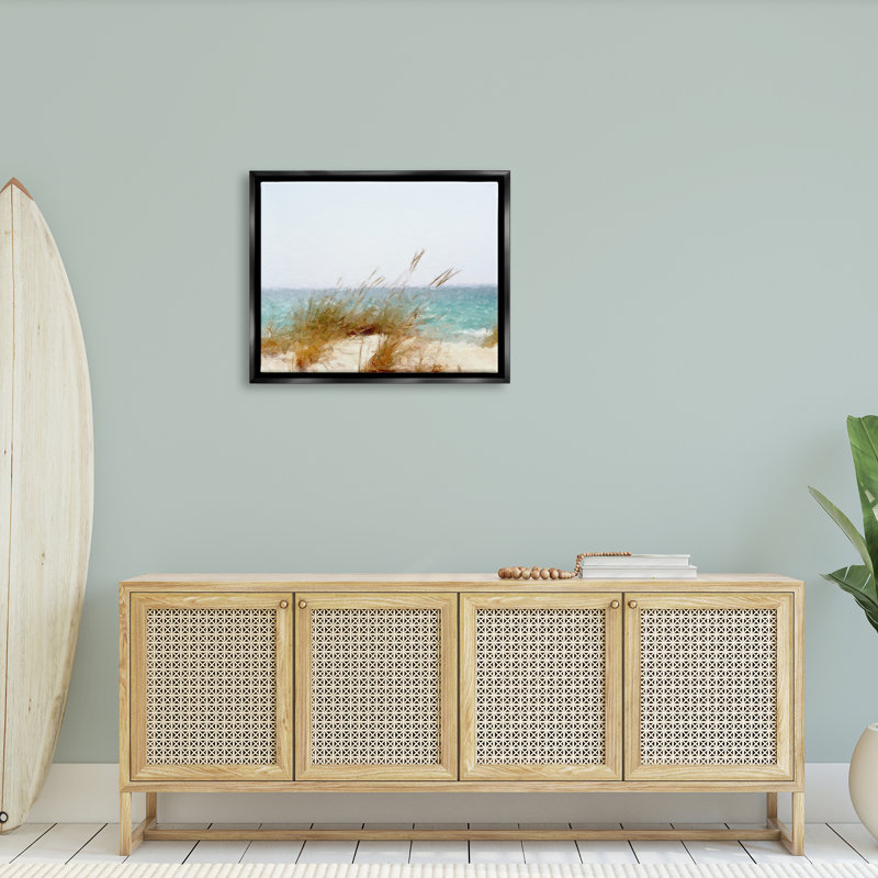 «Beach Reeds», art nautique sur toile flottant à la côte par Kim Curationa, Cadre flottant noir de jais