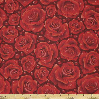 Deandrey Vivid Roses Rain Water Drops Dewy Multi-Purpose Fabric
