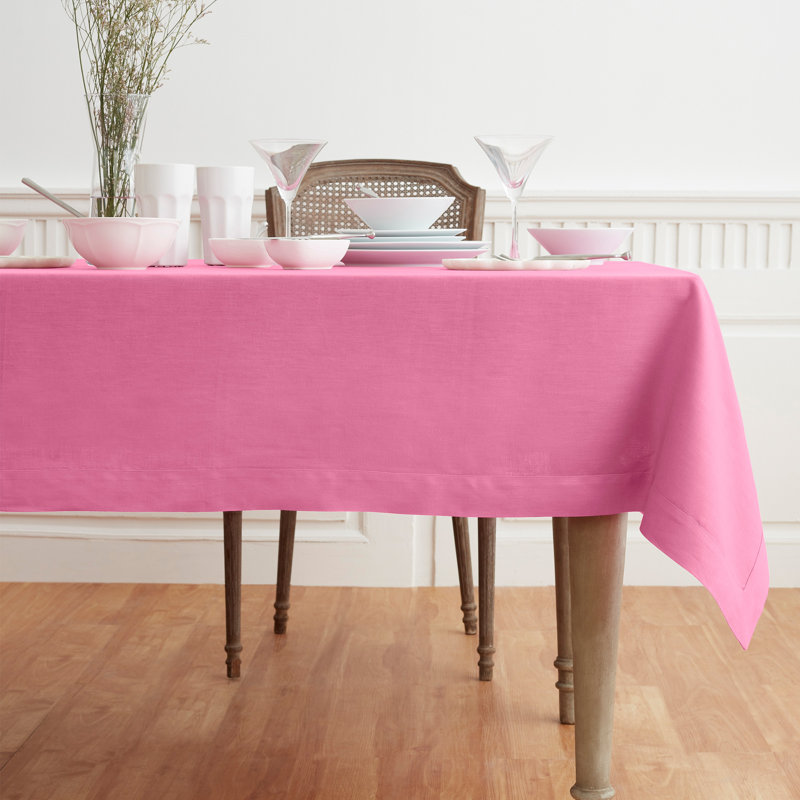 100% Pure Linen Tablecloth - Fete, Flamingo Pink, 108" L x 60" W