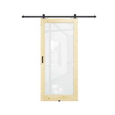 Surface de 36 po x 80 po x 1 po en bois de pin non fini avec toute la quincaillerie de porte de grange