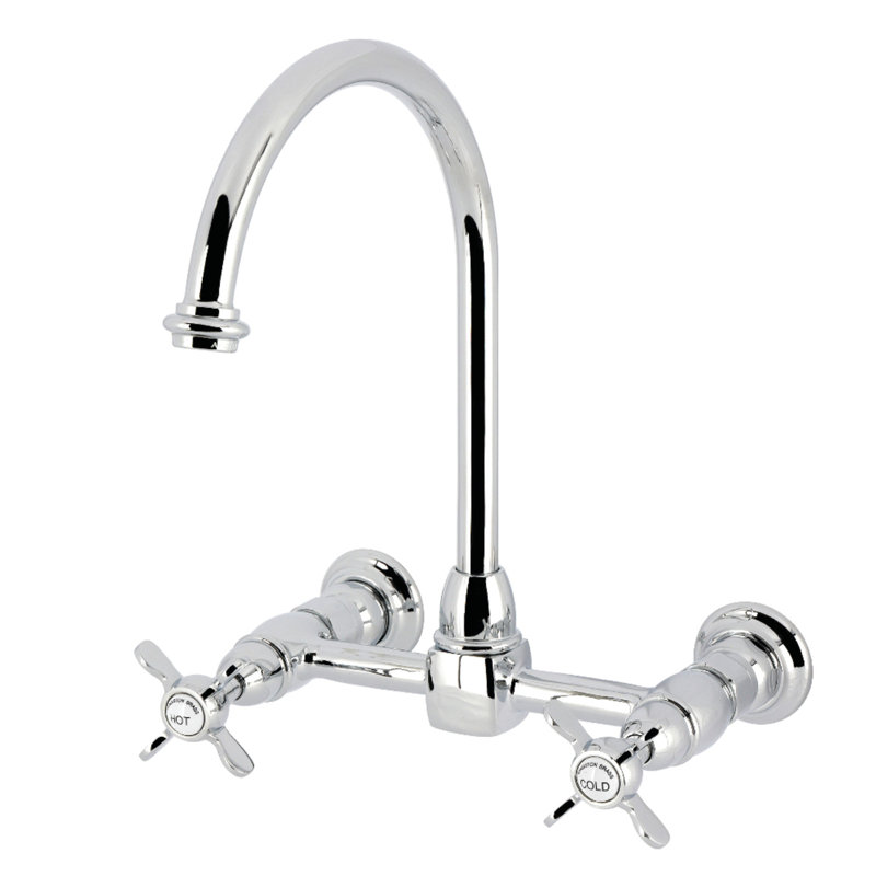 Kingston Brass Bel-Air Two-Handle 2-Hole Deck Mount Bridge Kitchen Faucet, Polished Chrome, Cross