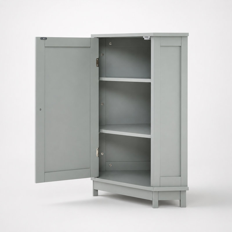 Armoire de rangement de coin Ambrelth avec tablette réglable et butoir de porte magnétique, Silver