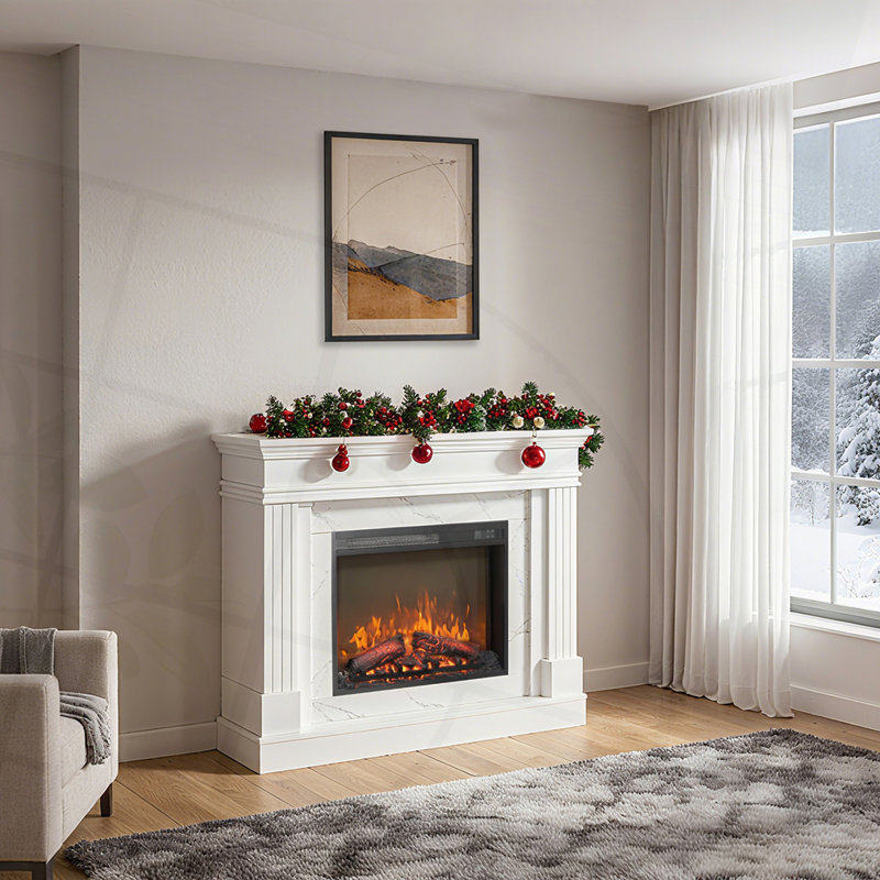 Foyer électrique 44 "avec manteau de cheminée, Blanc jasmin