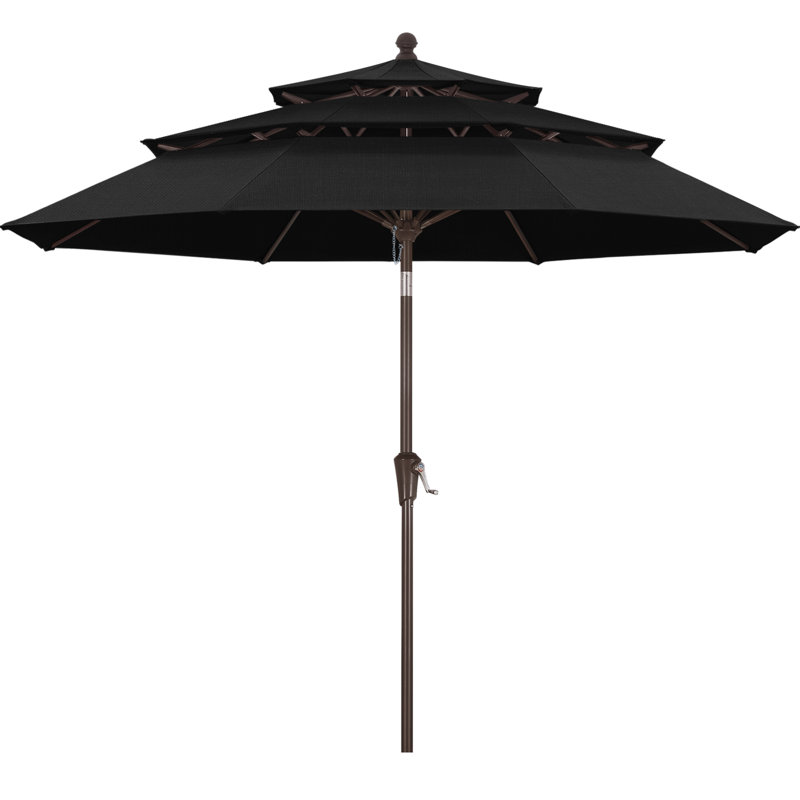 Parasol de marché en oléfine 9 'à 3 niveaux avec inclinaison et manivelle, Noir de jais