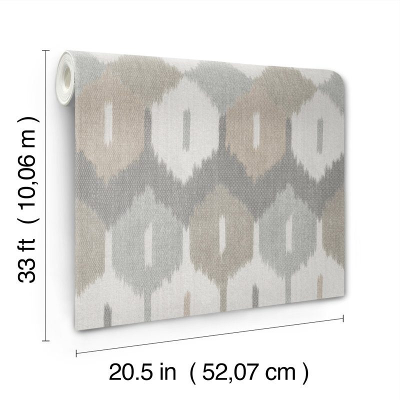 Abilene Apricot Ikat Wallpaper, Gray