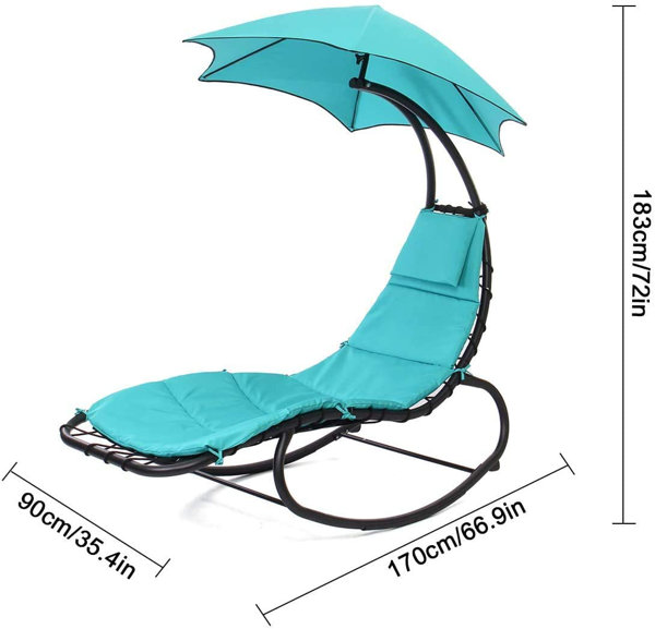 Best Choice Products Hanging Curved Chaise Lounge Chair Swing for Backyard, Patio w/ Pillow, Shade, Stand - Peacock Blue