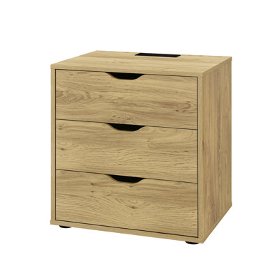 3 Drawer Nightstand With Charging Station,cutout Handles, Bedside Table With Storage Drawers For Bedroom