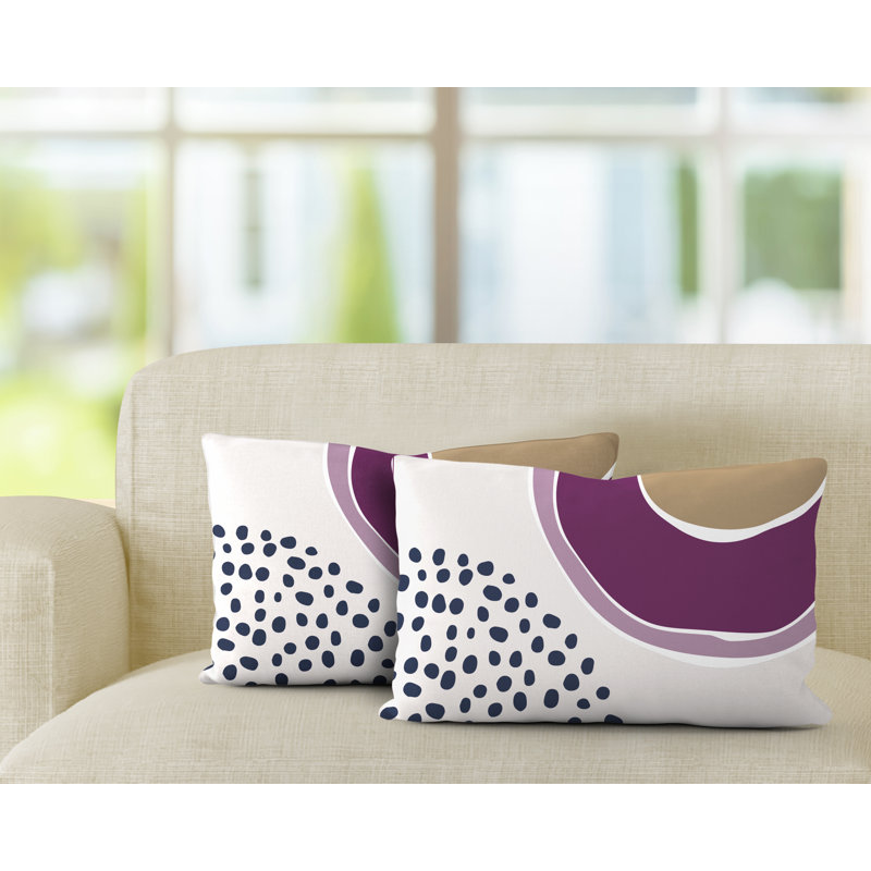 Housse et insert de coussin rectangulaire en polyester pour l'intérieur et l'extérieur, Mauve / bleu marine / beige