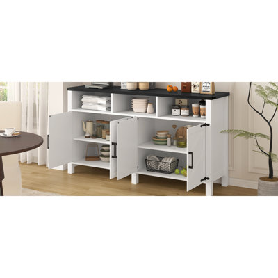 U_STYLE 59'' Modern 4-Door Sideboard Buffet With Power Outlets & USB Ports, Adjustable Shelves And Half-Open Storage Cabinet, Metal Accents & Aluminum Handles For Living Room, Dining Room, Entryway