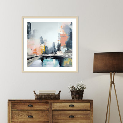 «Pink New York Skyline III» par Irena Orlov, impression sur bois encadrée