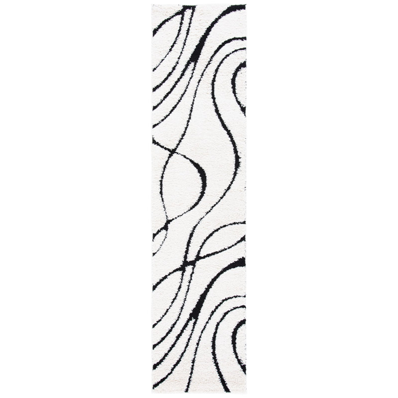 Ashal Abstract Indoor Rug, Runner 2'3" x 17', Ivory/Black
