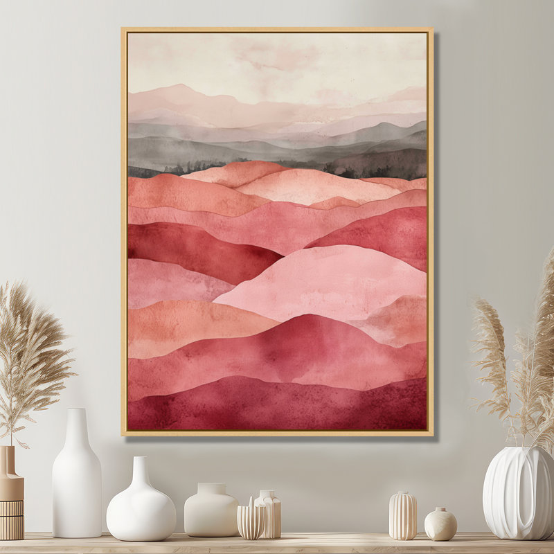 Art mural abstrait rosé, toile à superpositions, Dorch, Cadre naturel flottant, H 32 po x l 24 po