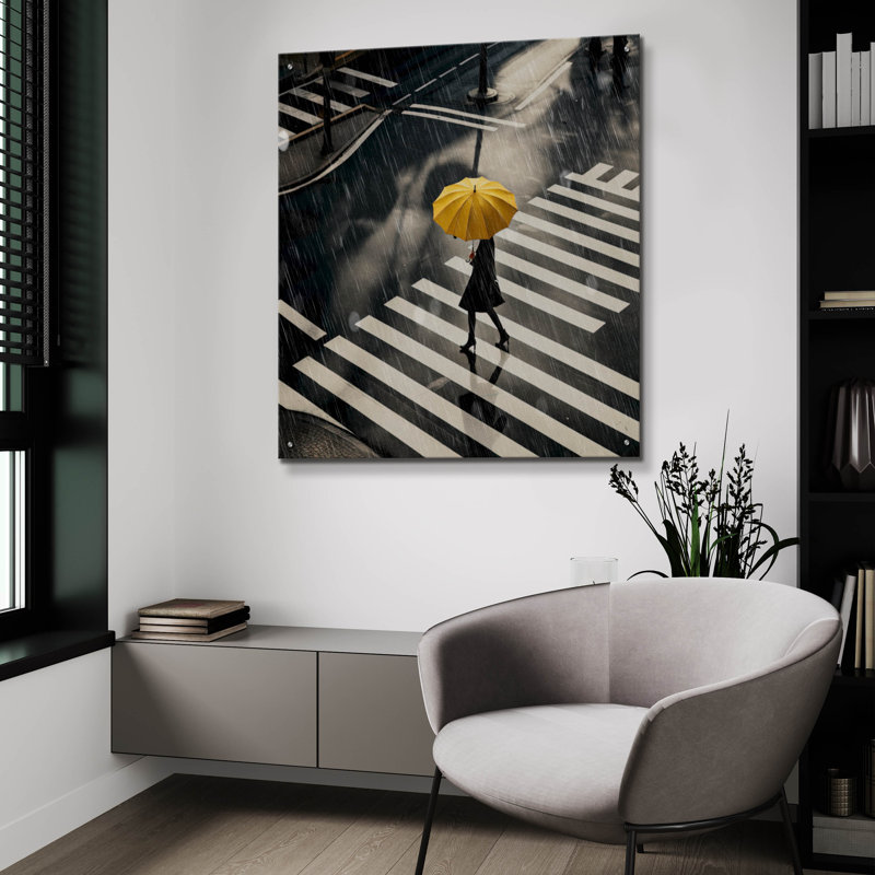  'Yellow Umbrella' by Decent Exposures Acrylic Glass Wall Art, 36" H x 36" W x 0.2" D