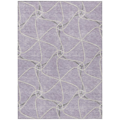 9' X 12' Lavender And Ivory Geometric Washable Indoor Outdoor Area Rug