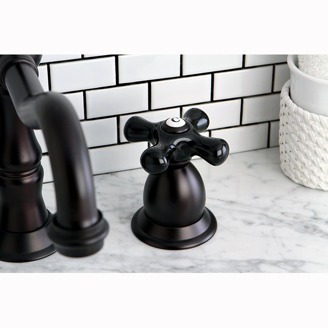 Kingston Brass Duchess Two-Handle 3-Hole Deck Mount Widespread Bathroom Faucet with Brass Pop-Up Drain, Oil Rubbed Bronze