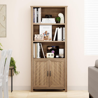 Bibliothèque de style campagnard avec rangement, bibliothèque de rangement à 5 niveaux