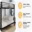 Lit superposé multifonctionnel en tubes carrés de fer, structure métallique robuste et résistante à l'usure, idéal pour optimiser l'espace vertical dans n'importe quelle chambre - Taille Queen - Noir-1547737230-1547737227
