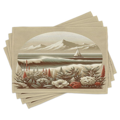 Polyester Grey Yellow Dark Salmon Rectangle Placemat
