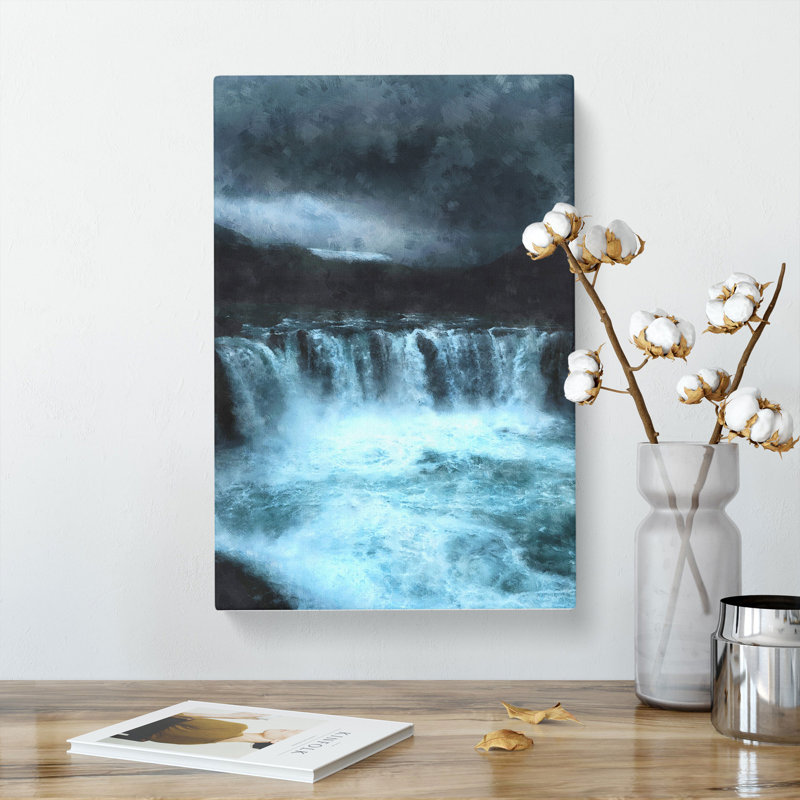 Moody Waterfall In Iceland - Wrapped Canvas, 60cm H x 40cm W x 3cm D