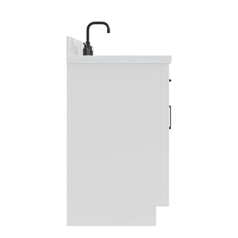 Tidworth 36'' Solid Wood Single Bathroom Vanity with 1.5'' Carrara Quartz Top, White, Rectangular, Left