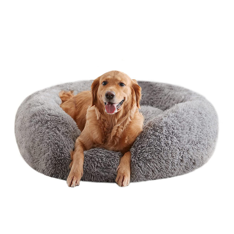 Calming Dog Bed For Home, Anti-anxiety Round Donut Cuddle Pet Beds, Dog Beds With Plush Faux Fur,Washable,Warm Dog bed, Grey