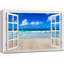 «Window Scenery Clear Sea and Wooden Pier», reproduction d'impression sur toile tendue-98466534