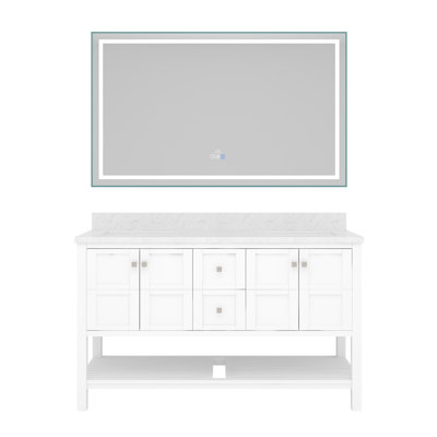 60 " W Freestanding Standard 2 Double With Carrara Marble Top with Mirror