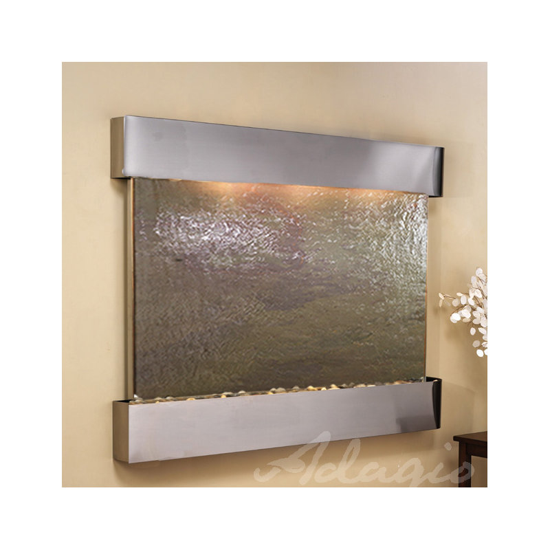 Teton Falls Fountain with Light, Multi-Color Feather, Stainless Steel