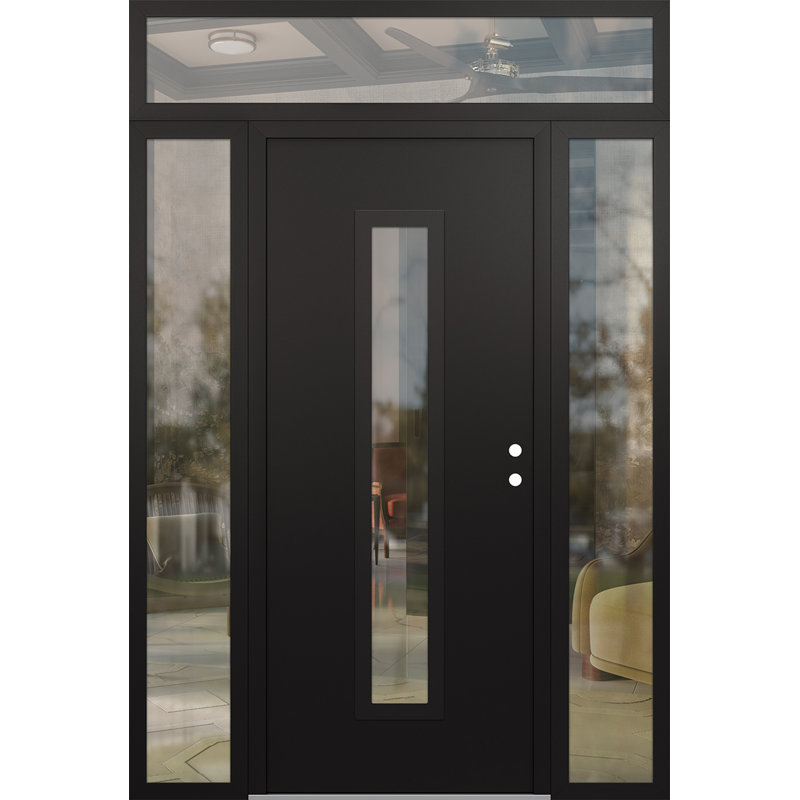 Diamant A11 60 po à gauche X 96 po Panneau en acier noir et verre transparent noir et noir avec 2 panneaux d'entrée latéraux et porte d'entrée avant en verre transparent