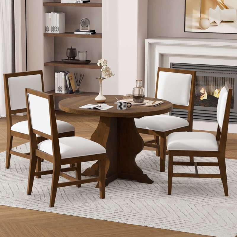 Ensemble de table de salle à manger extensible 5 pièces avec 4 chaises rembourrées, ensemble de salle à manger avec rallonge de 15,7 po, mobilier de cuisine et de salon rustique