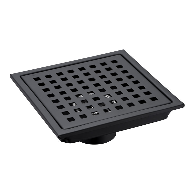 Drain de plancher de douche 6 po x 6 po, Noir mat