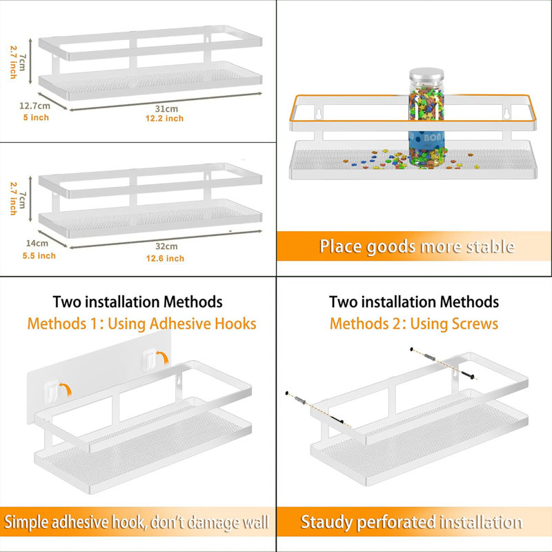 Ensemble de 2 paniers de rangement suspendus à fixation murale, support de bac de rangement en fil métallique, Blanc