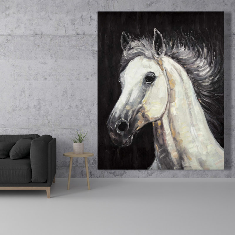 Cheval blanc étoile - Toile rustique noire pour la décoration intérieure