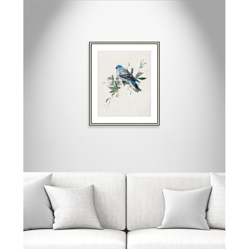 Bluebird Happy II - peinture encadrée, L 22,75 po x H 26,75 po, Cadre argenté